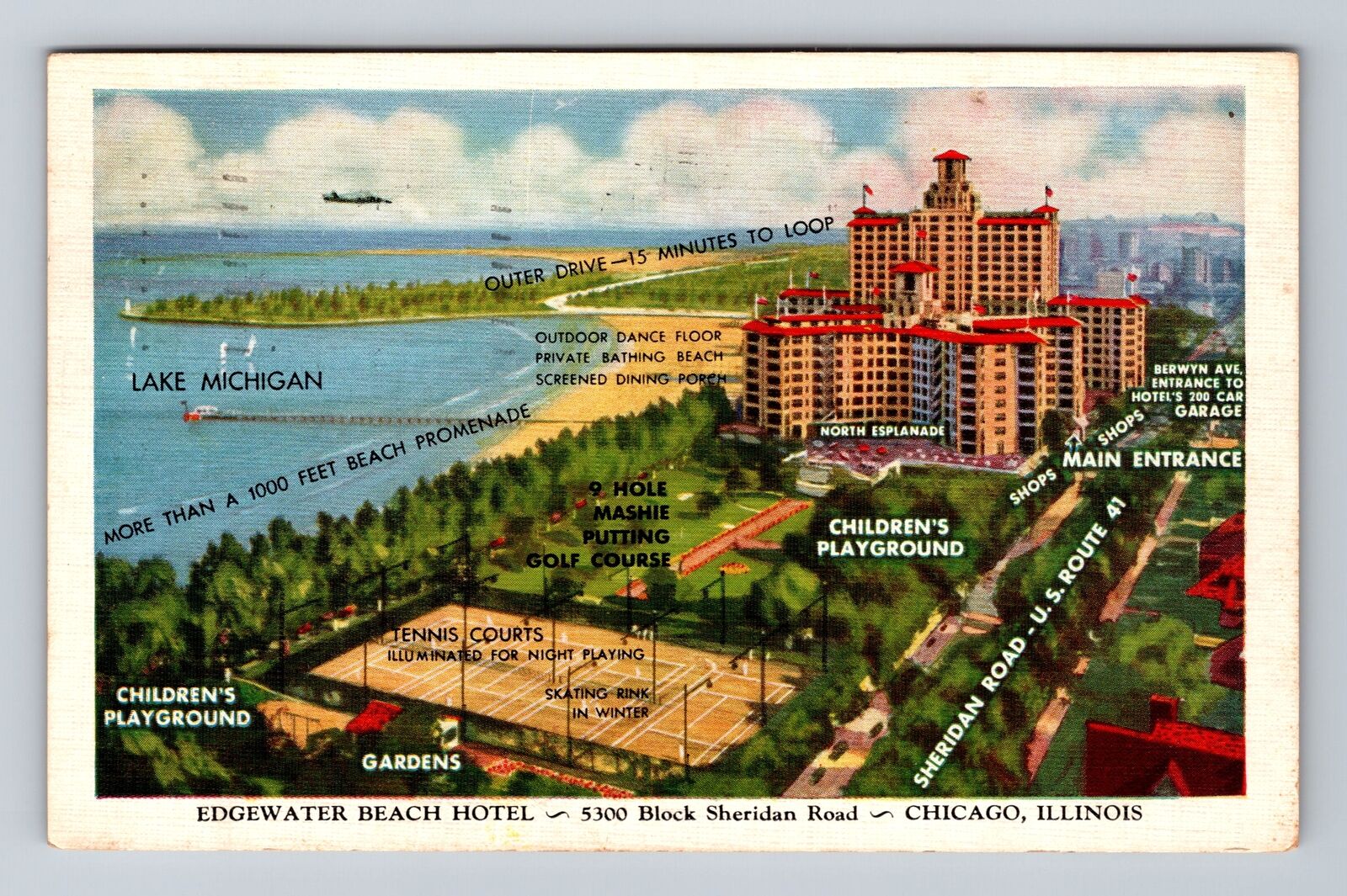 Chicago IL-Illinois, Edgewater Beach Hotel, Advertising Vintage Postcard