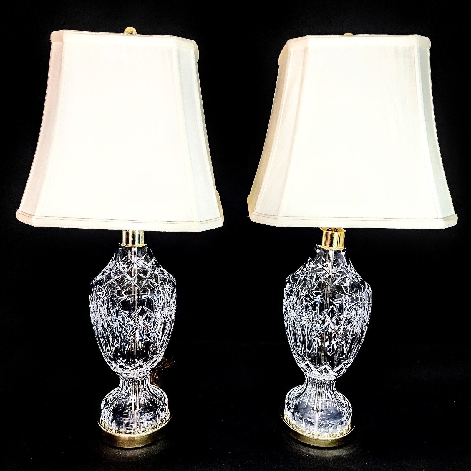 Waterford Set of 2 Model 7575 Fine Cut Crystal Urn Style Lamp - MINT NOS