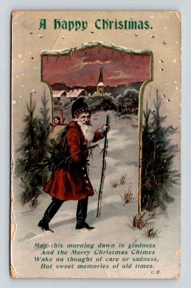 A Happy Christmas Santa with Black Hat, Boots, Dark Jacket Postcard