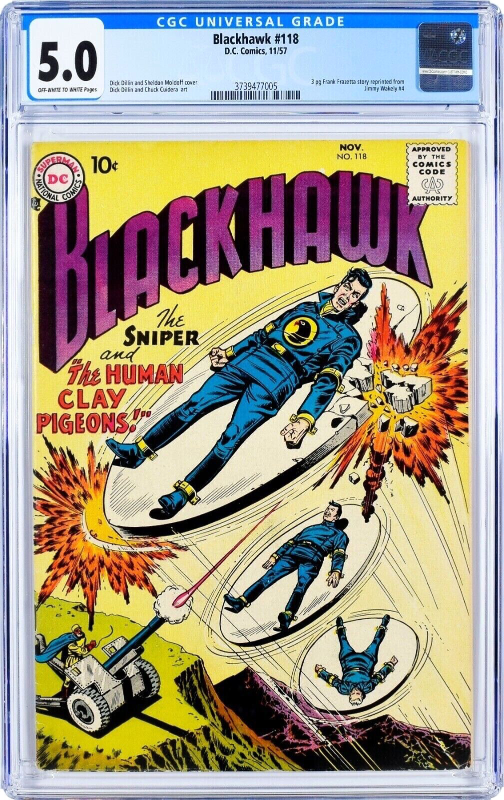 Blackhawk #118 (1957) CGC 5.0, ⭑  Mint Case ⭑ 3 pages Frank Frazetta