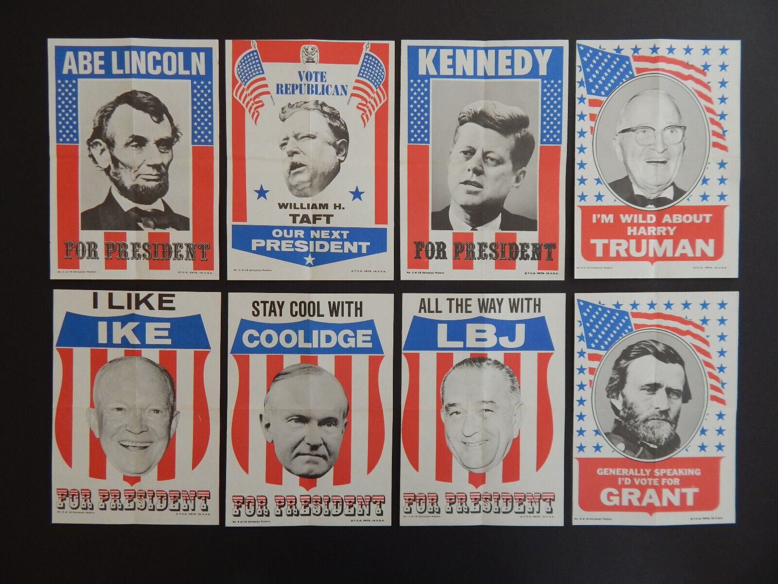 1972 Topps Presidential Campaign 15 Mini POSTERS 5x7 Full SET EX-NM JFK FDR IKE