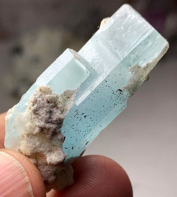 57 Ct Beautiful Transparent Twin Aquamarine Crystal with Albite @ Shigar Valley
