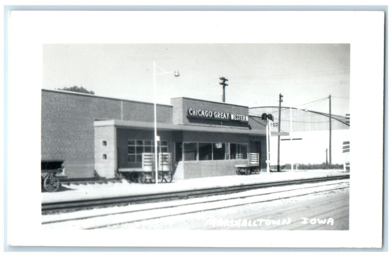 c1960 Chicago Marshalltown Iowa Railroad Train Depot Station RPPC Photo Postcard
