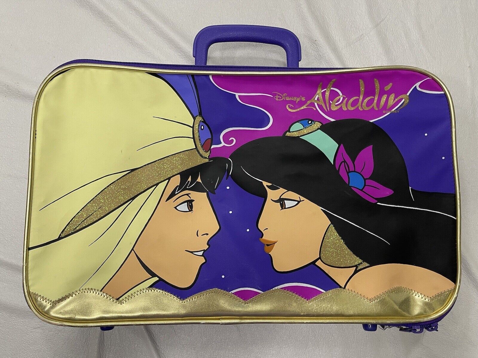 Vintage 90s Disney Aladdin Jasmine Purple Luggage Suitcase Carry Bag with Handle