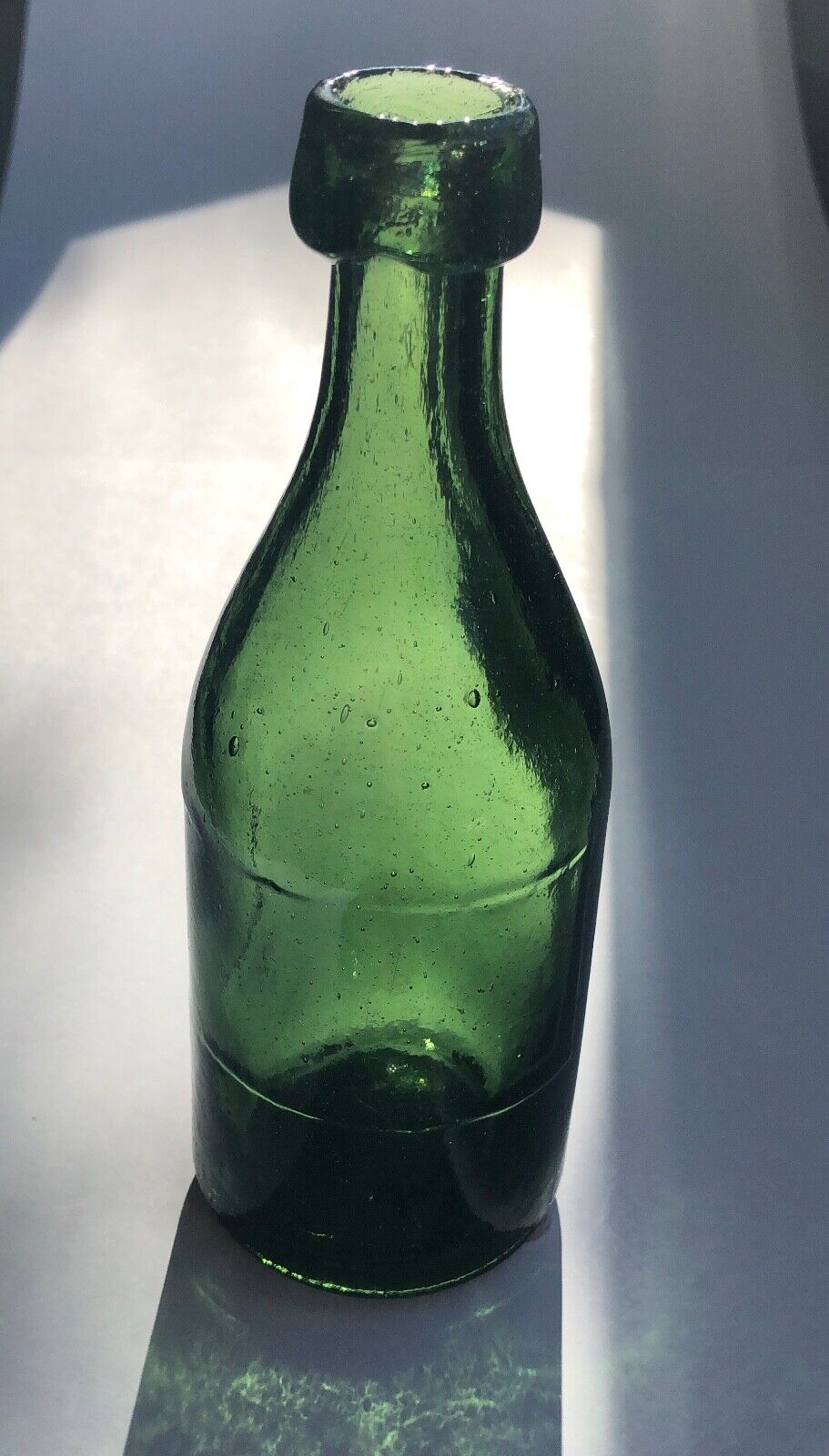 Iron Pontil Slug Plate Antique Blob Top Lime Green Soda Bottle 1850's