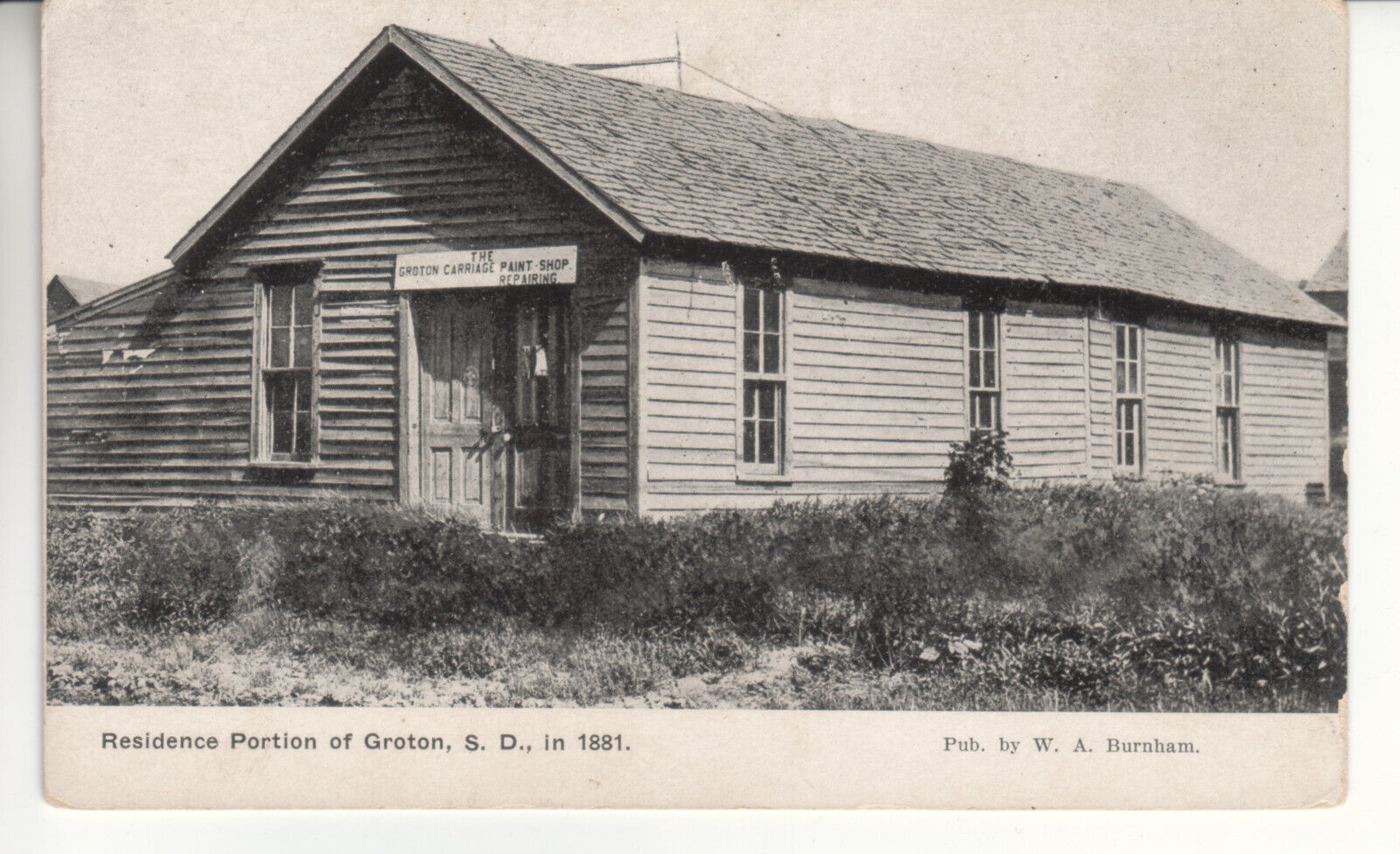 Groton SD South Dakota - First Building Carriage Repair Shop - postcard ca 1910