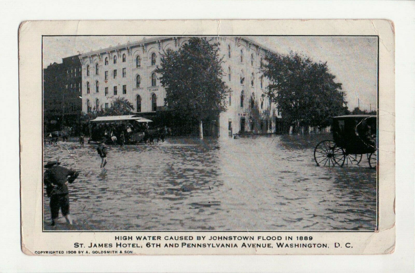 c1905 Johnstown Flood 1889 St. James Hotel Wagons People Washington D.C Postcard