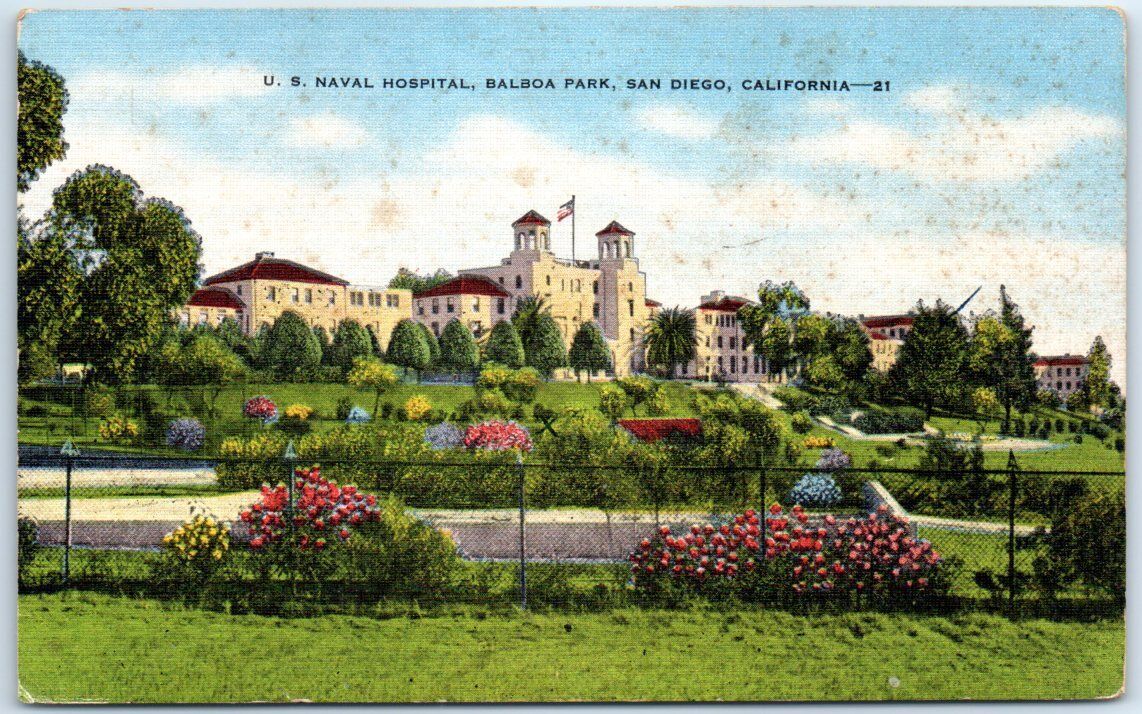 Postcard - United States Naval Hospital, Balboa Park - San Diego, California