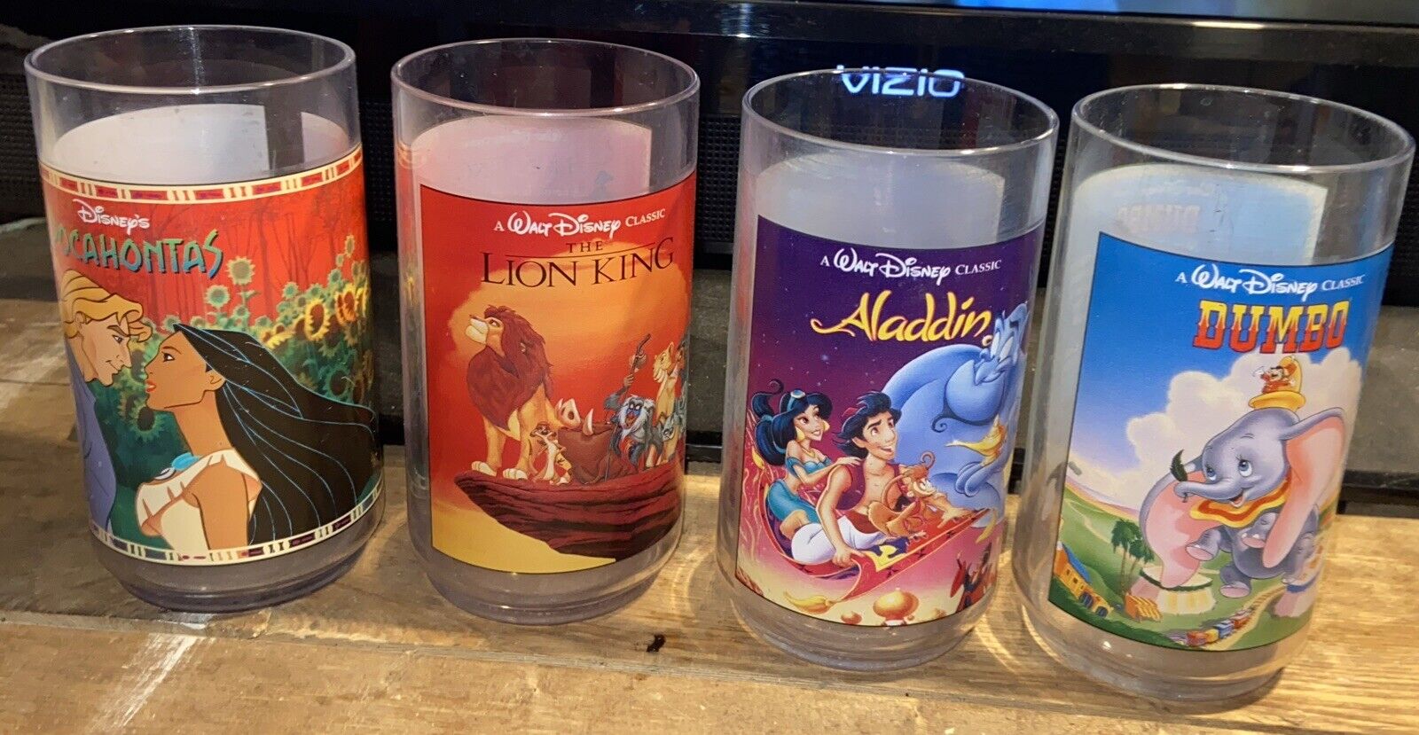 Vintage Disney Pocahontas Dumbo Aladdin Lion Cups Glasses Set of 4 Burger King