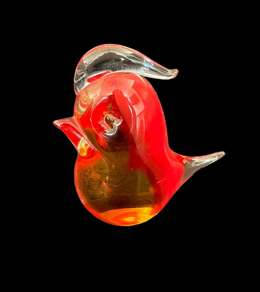 Cardinal Of Joy Desktop Sculpture Or Paperweight Hand Blown Glass