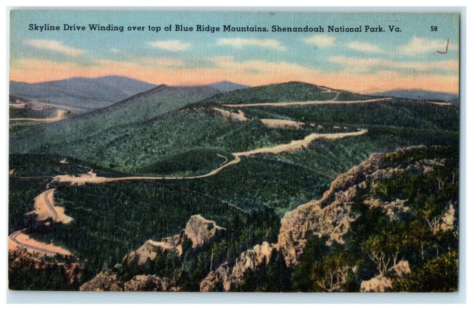 c1940\'s Skyline Drive Ridge Mountain Shenandoah National Park VA Postcard