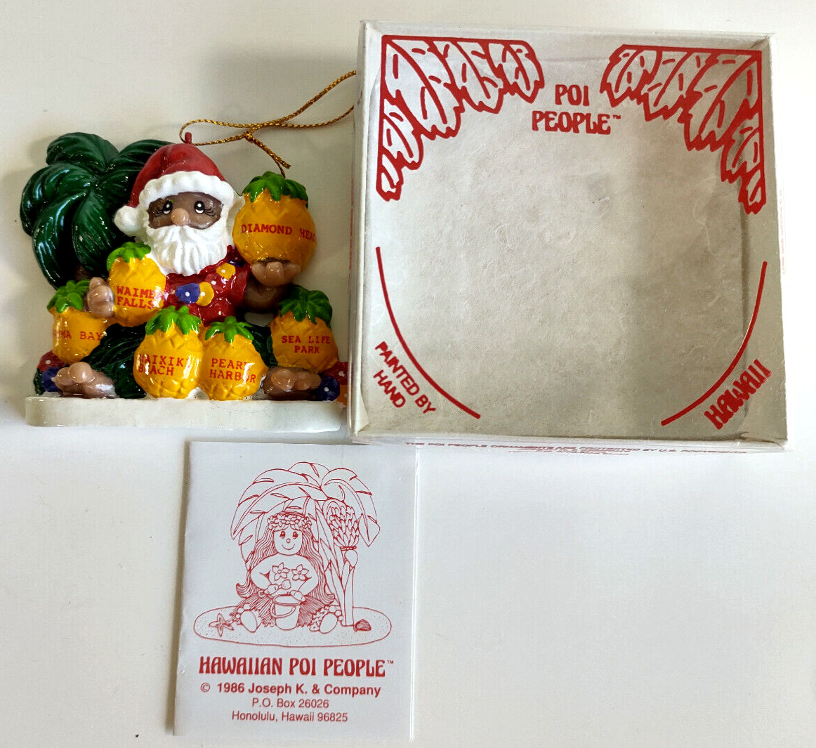 Vtg POI PEOPLE Hand Painted Hawaii Christmas Ornament~Pineapples~1986~Joseph K.