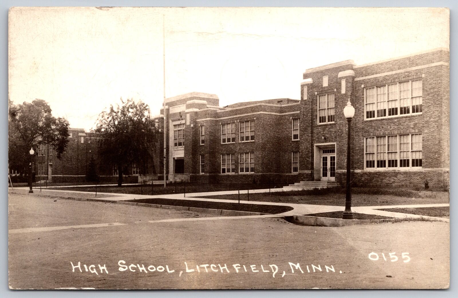 Litchfield Minnesota~High School Building~Side Front View~1942 RPPC