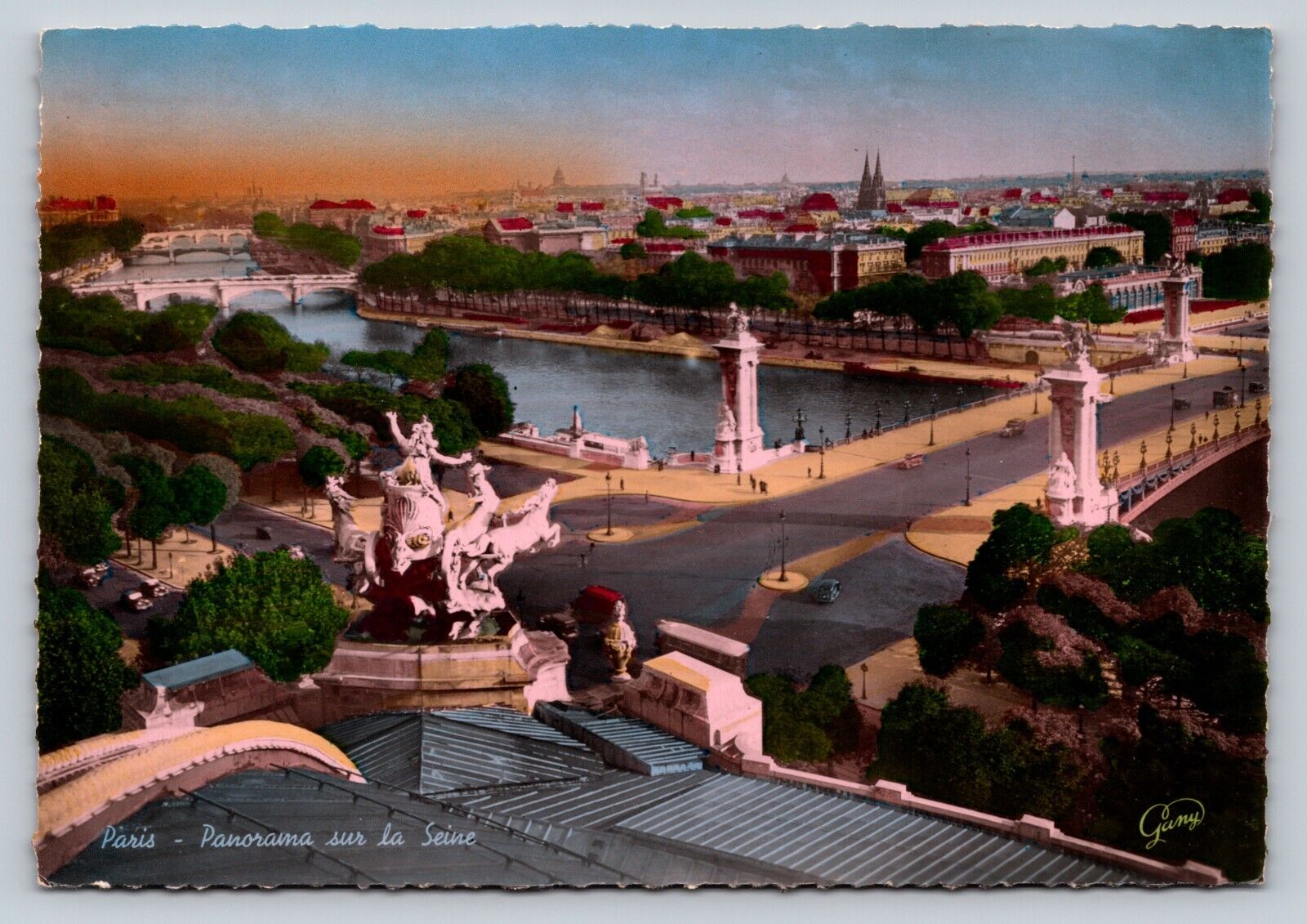 RPPC Seine River Paris France Hand Color Tinted VINTAGE Postcard 4x6\