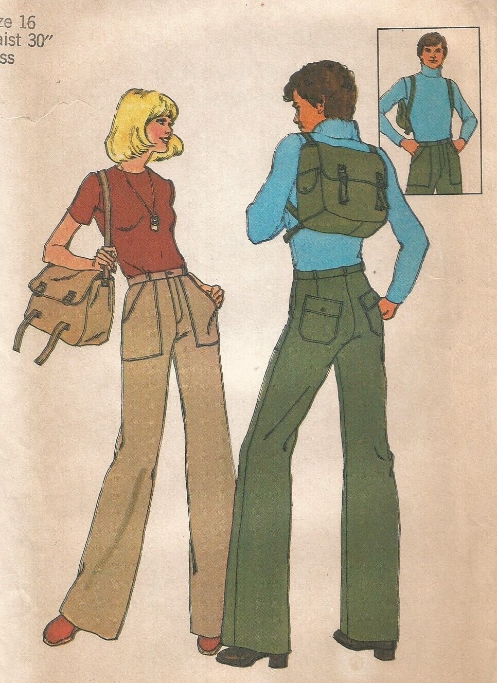 7164 Simplicity Sewing Pattern UNCUT Front Zipper Pants Size 16 Vintage 1970s