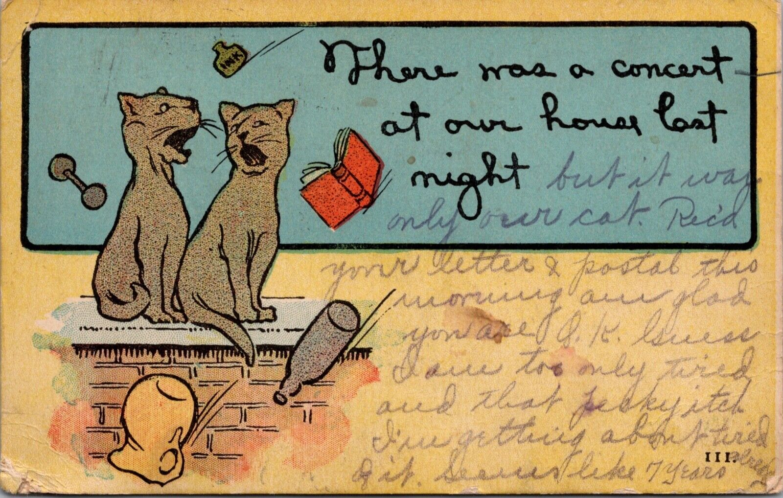 Postcard c1907 Cut Cats Singing Crying Pets