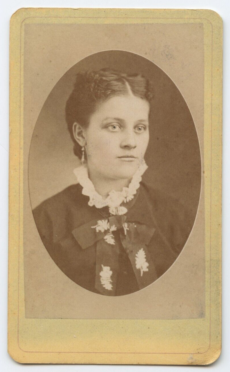 Antique CDV c.1870 Portrait of Woman by William H. H. Horine in Carlinville IL