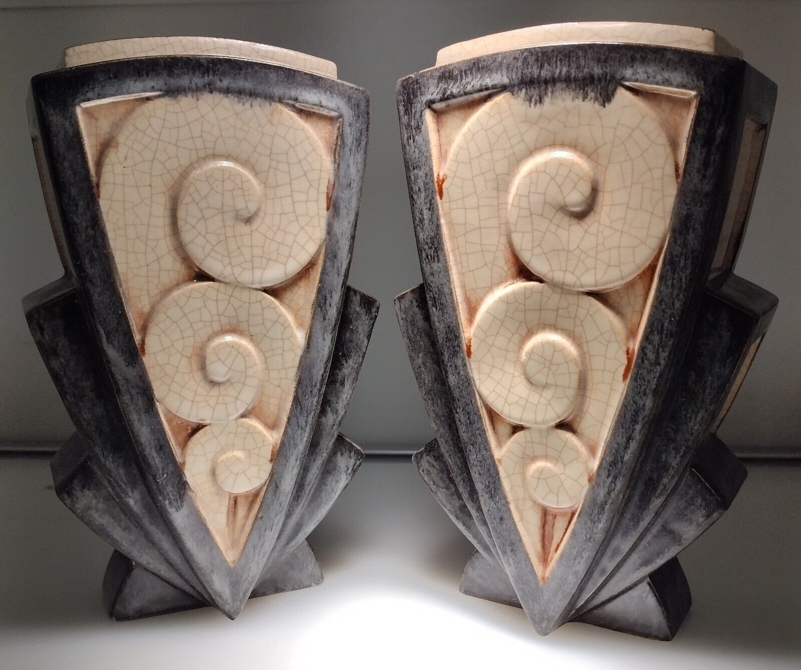 Pair Vintage French Deco Ceramis Vases by Guhl Paris France