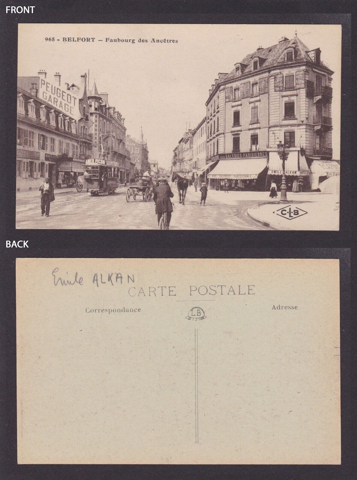FRANCE, Vintage postcard, Belfort, Faubourg des Ancêtres, Emile Alkan shop