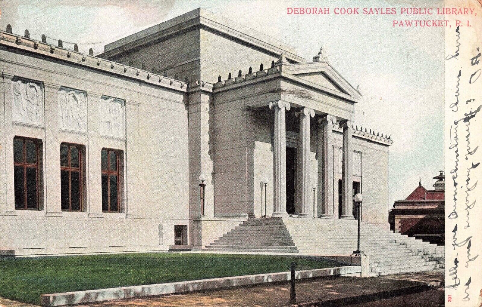 Deborah Cook Sayles Public Library Pawtucket Rhode Island RI 1910 Postcard