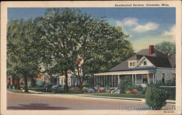 1943 Grenada,MS Resident Section Mississippi W.E. Jackson Linen Postcard Vintage