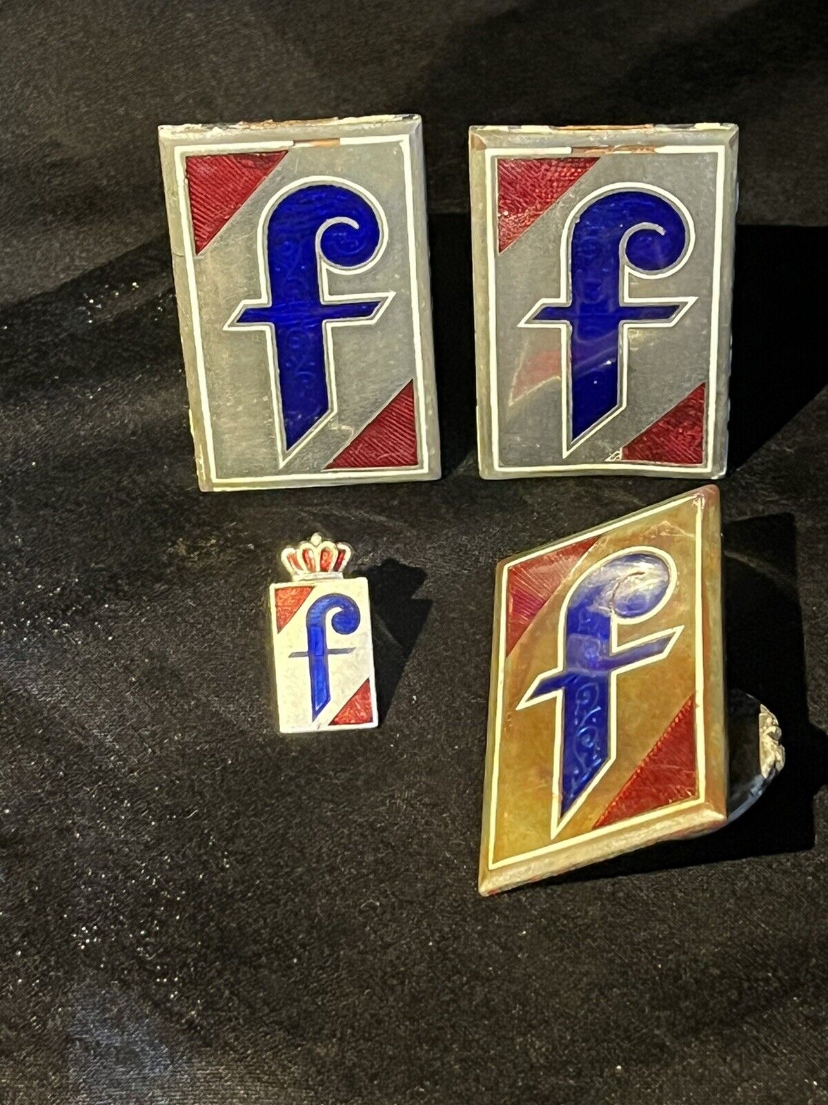 4 Vintage Farina Pinifarina Red And Blue Emblems Badges Ferrari/Alfa Romeo
