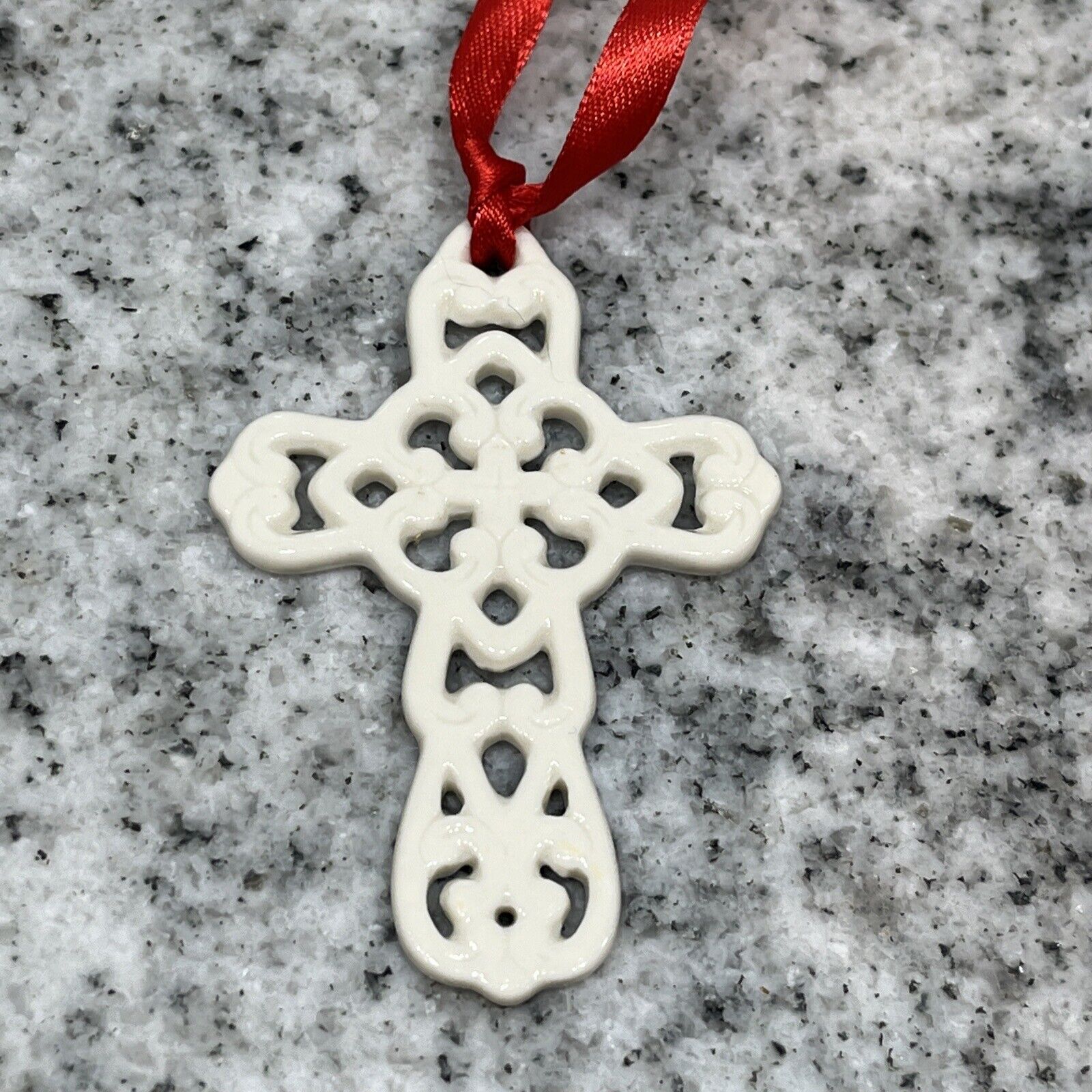 Lenox Charms Pierced Cross Fine China White/Ivory Ornament Christmas Baptism