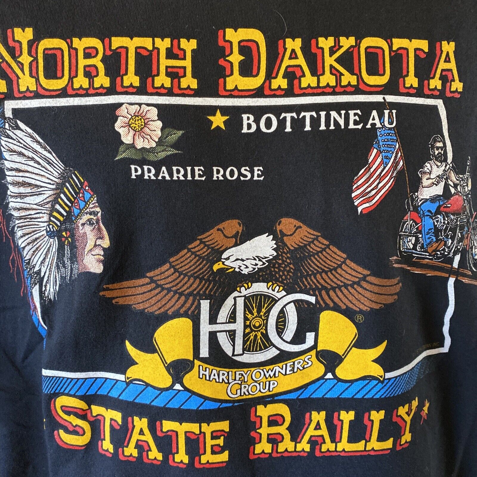 HTF 1994 2nd North Dakota HARLEY DAVIDSON HOG State Rally Motorcycle T SHIRT XL