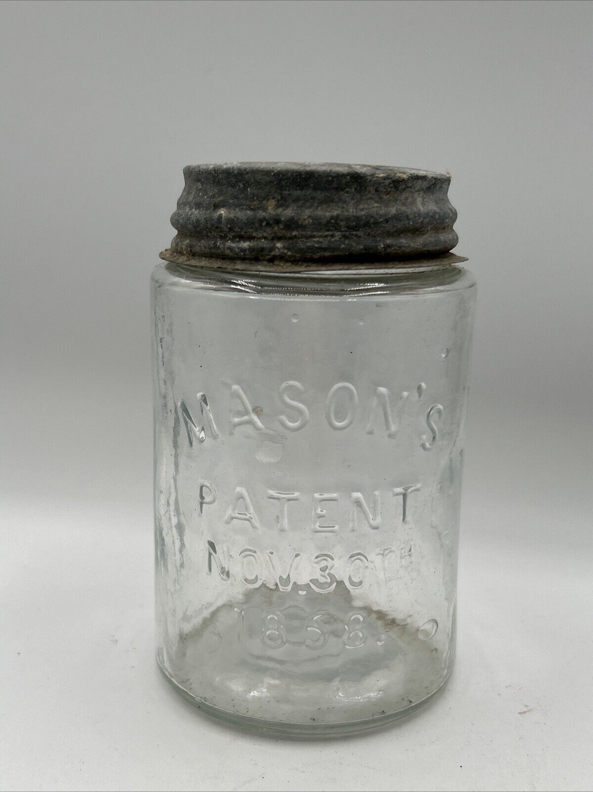 mason\'s patent nov. 30th 1858 jar 5.25” With Lid