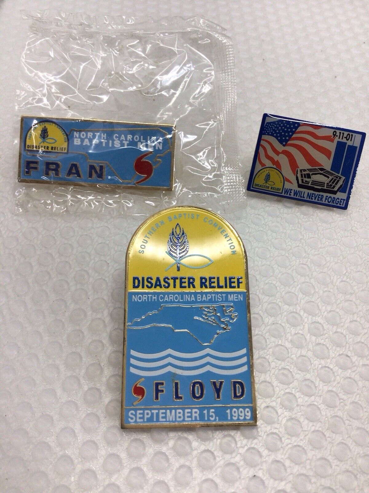 Disaster Relief Baptist Pin Lot Hurricane Floyd, Fran, 9-11 Never Forget