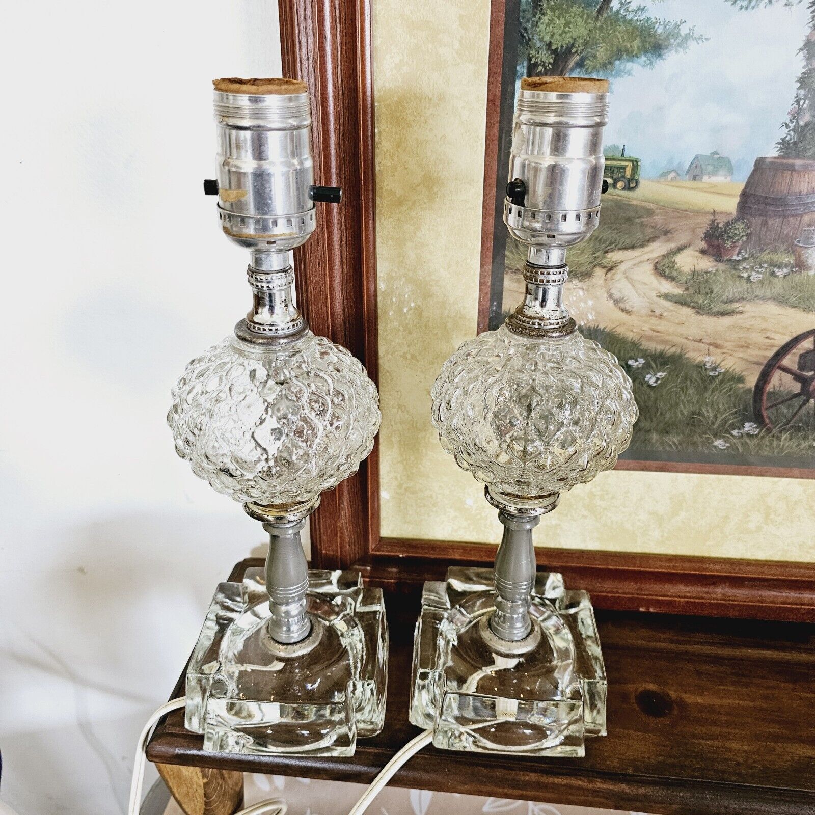 Lot Two Pair Antique Vintage Bedside Lamps Leviton