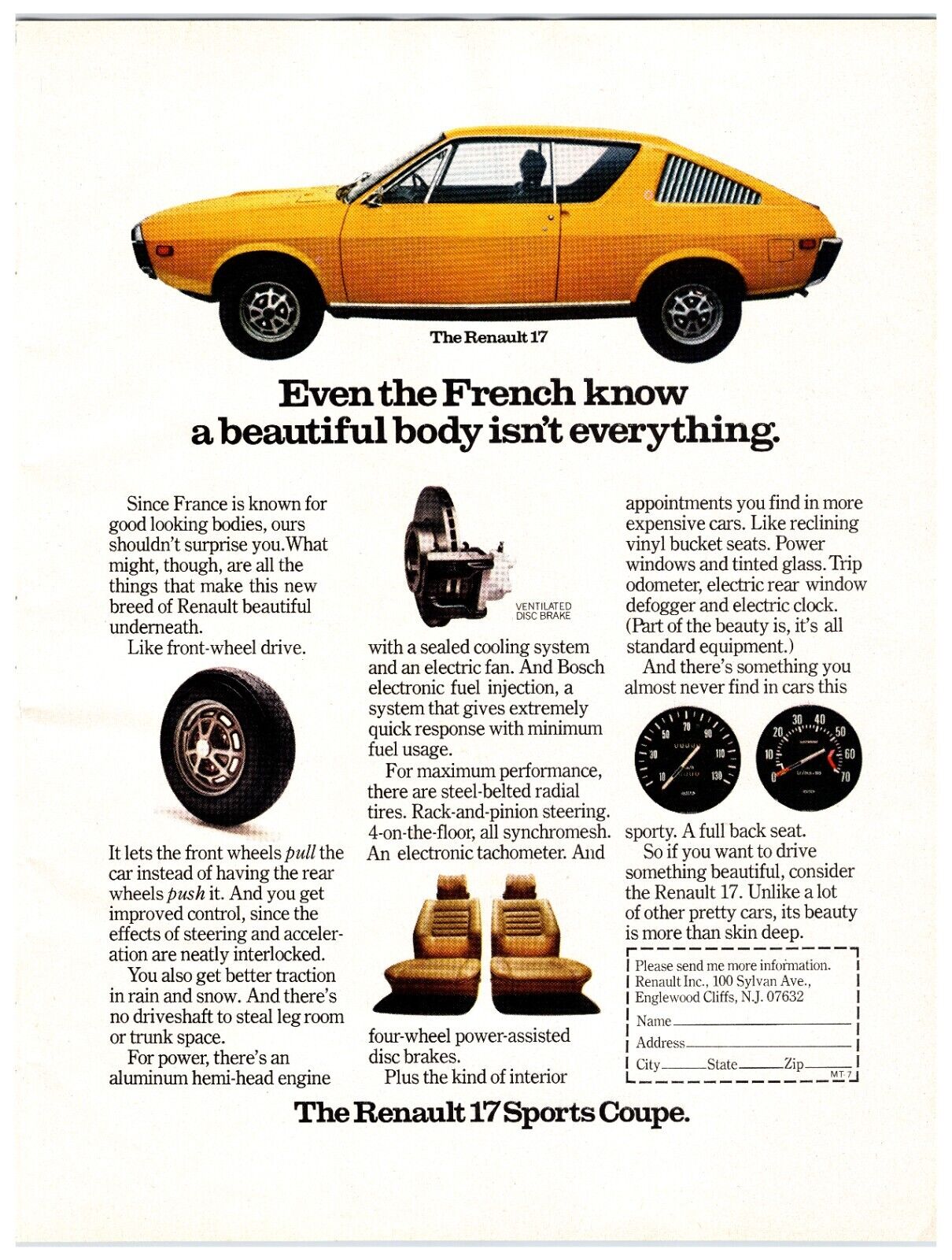 Original 1973 Renault 17 Car - Print Advertisement (8x11) *Vintage Original*