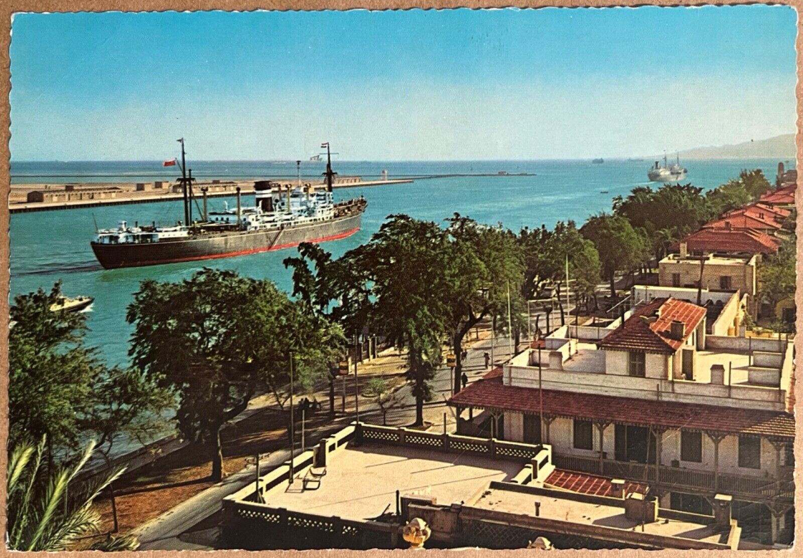 Egypt Suez Canal Aerial View of Rooftops Ship Vintage 6x4 Postcard