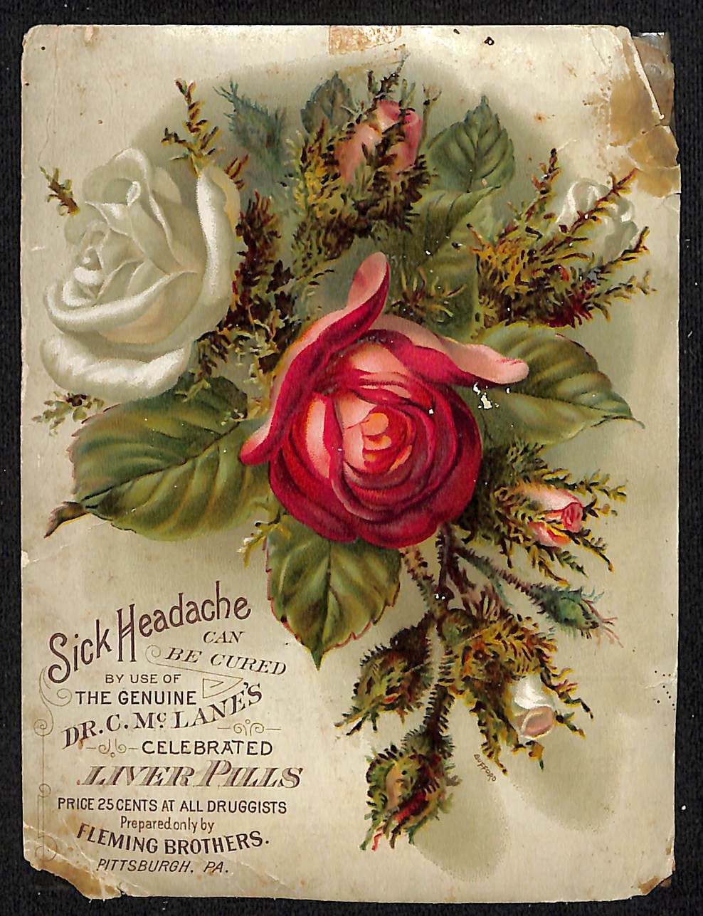 1880-90\'s Victorian Trade Card Dr. C. Mc Lane\'s Liver Pills Fleming Bros. Phil