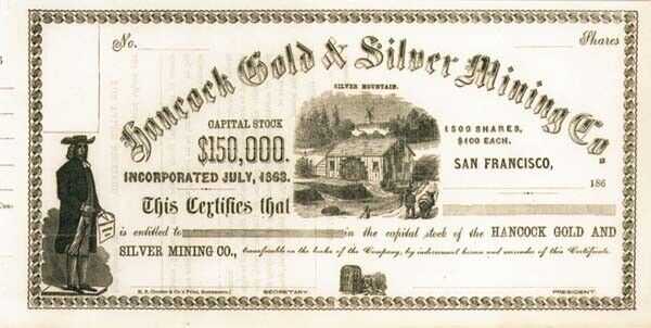 Hancock Gold and Silver Mining Co. - Stock Certificate - Mining Stocks