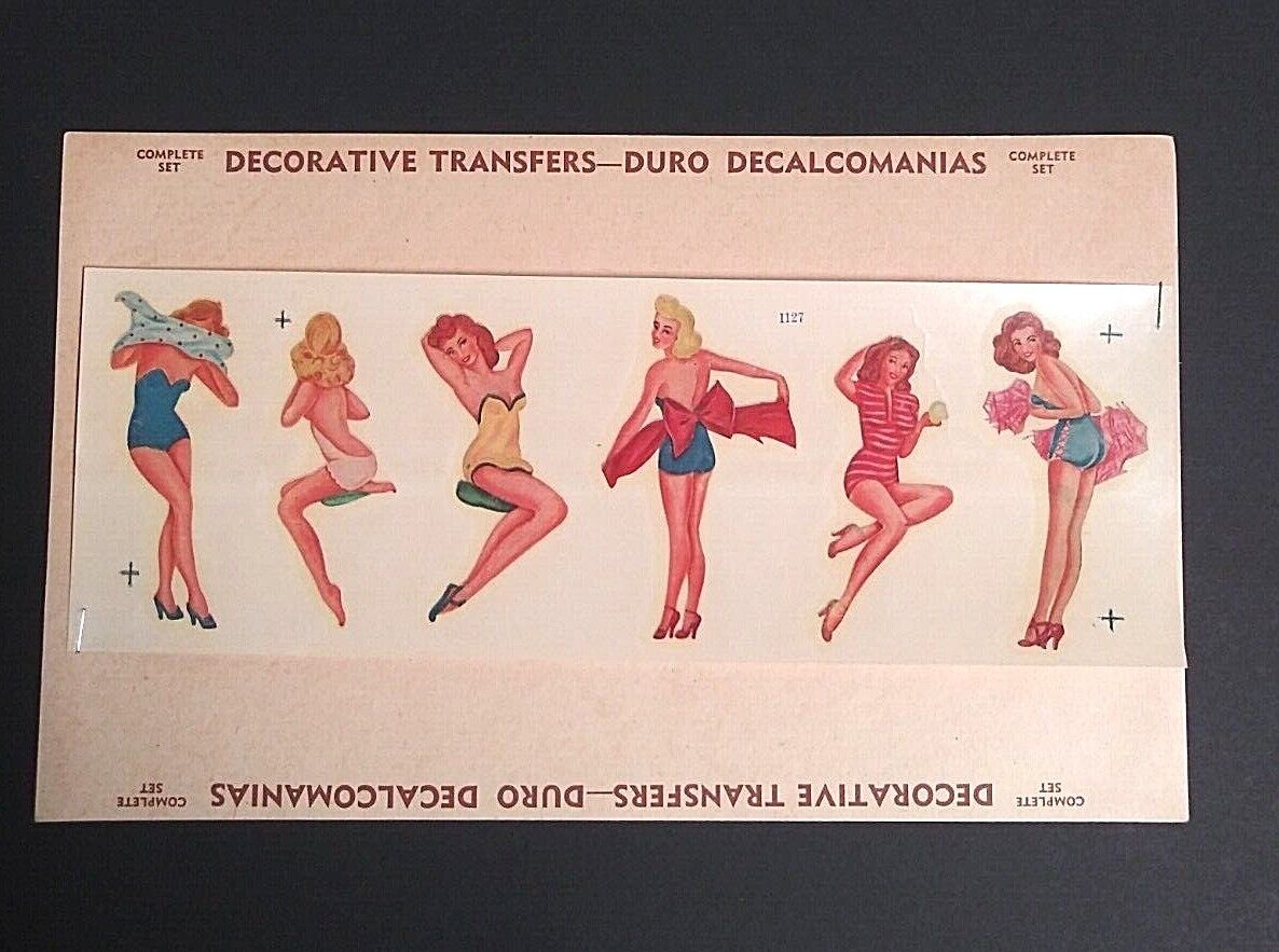 Bathing Pinup Girls Water Slide Transfer Unused Decal Sheet c1950s Duro #1127