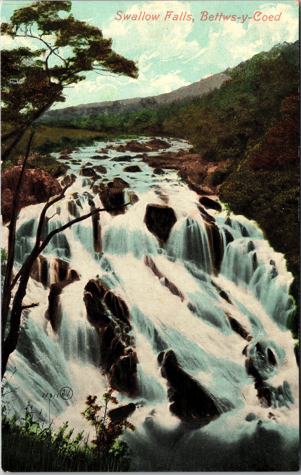 Betws-y-Coed Wales-Scenic Swallow Falls, Vintage Postcard