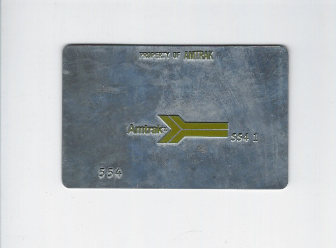 Vintage Amtrak Metal Ticket Validation Plate 554  2 x 3 Inches