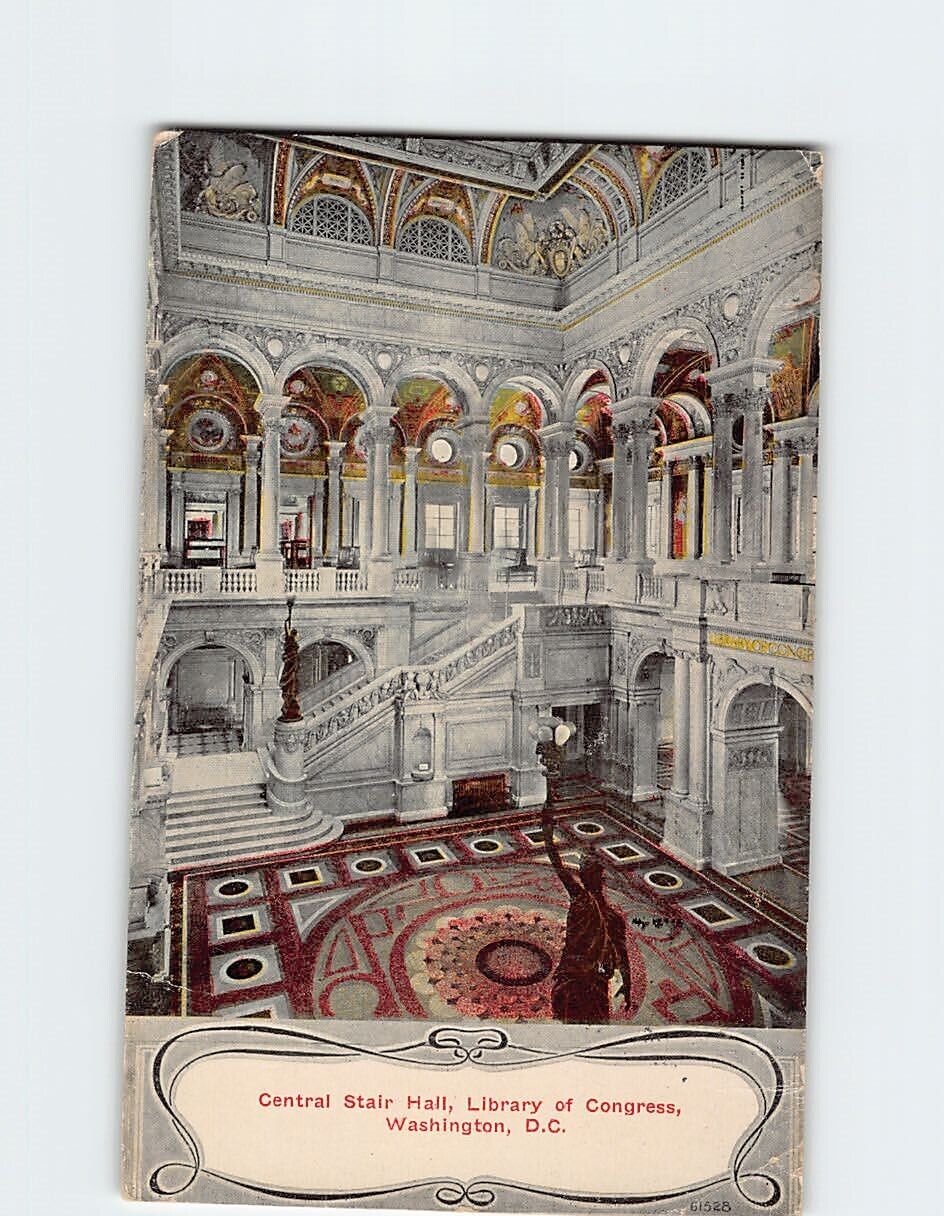 Postcard Central Stair Hall Library of Congress Washington DC