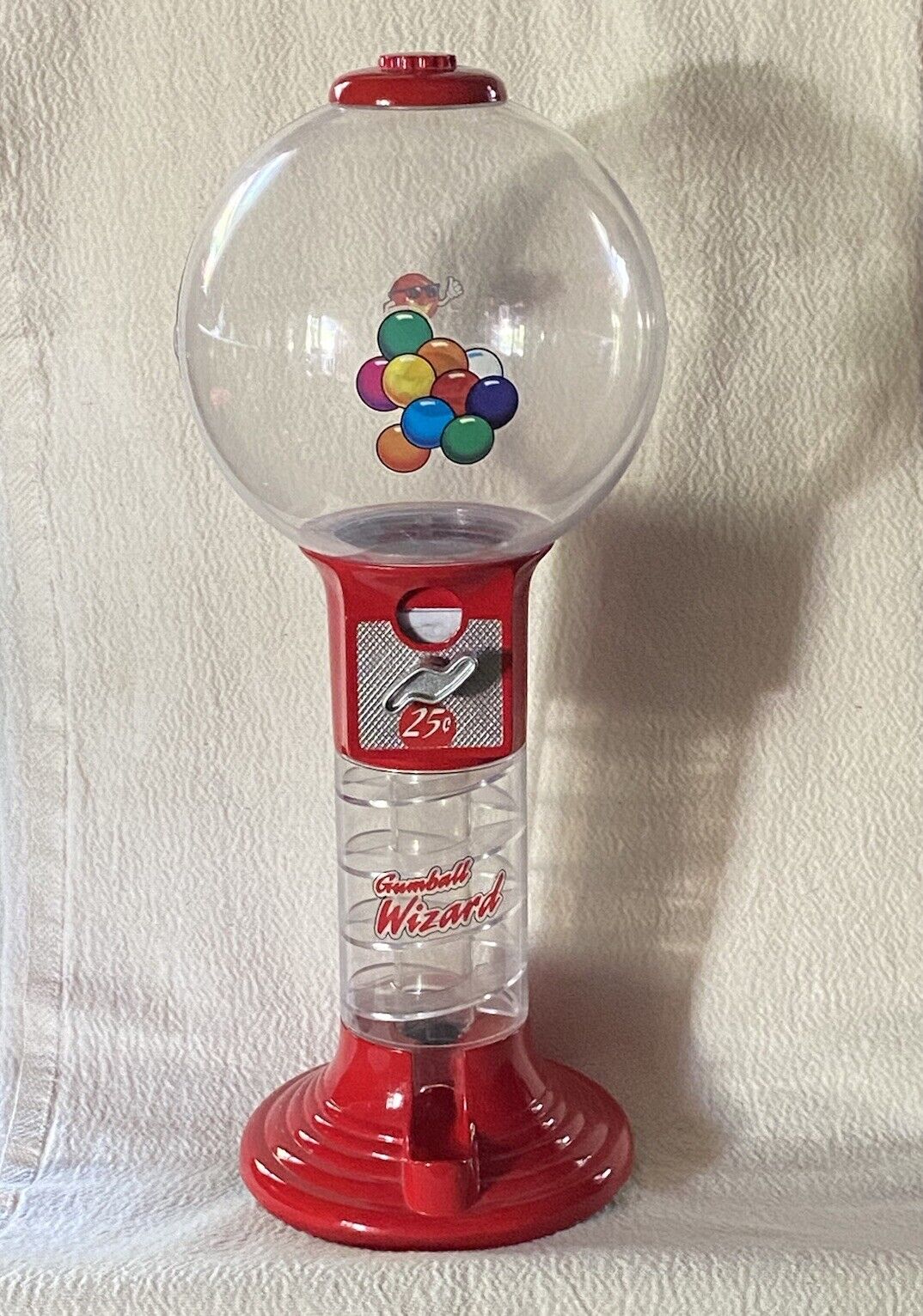 Vtg Gumball Wizard - Gumball Spiral Machine - 18” - Red  Metal and Plastic Globe