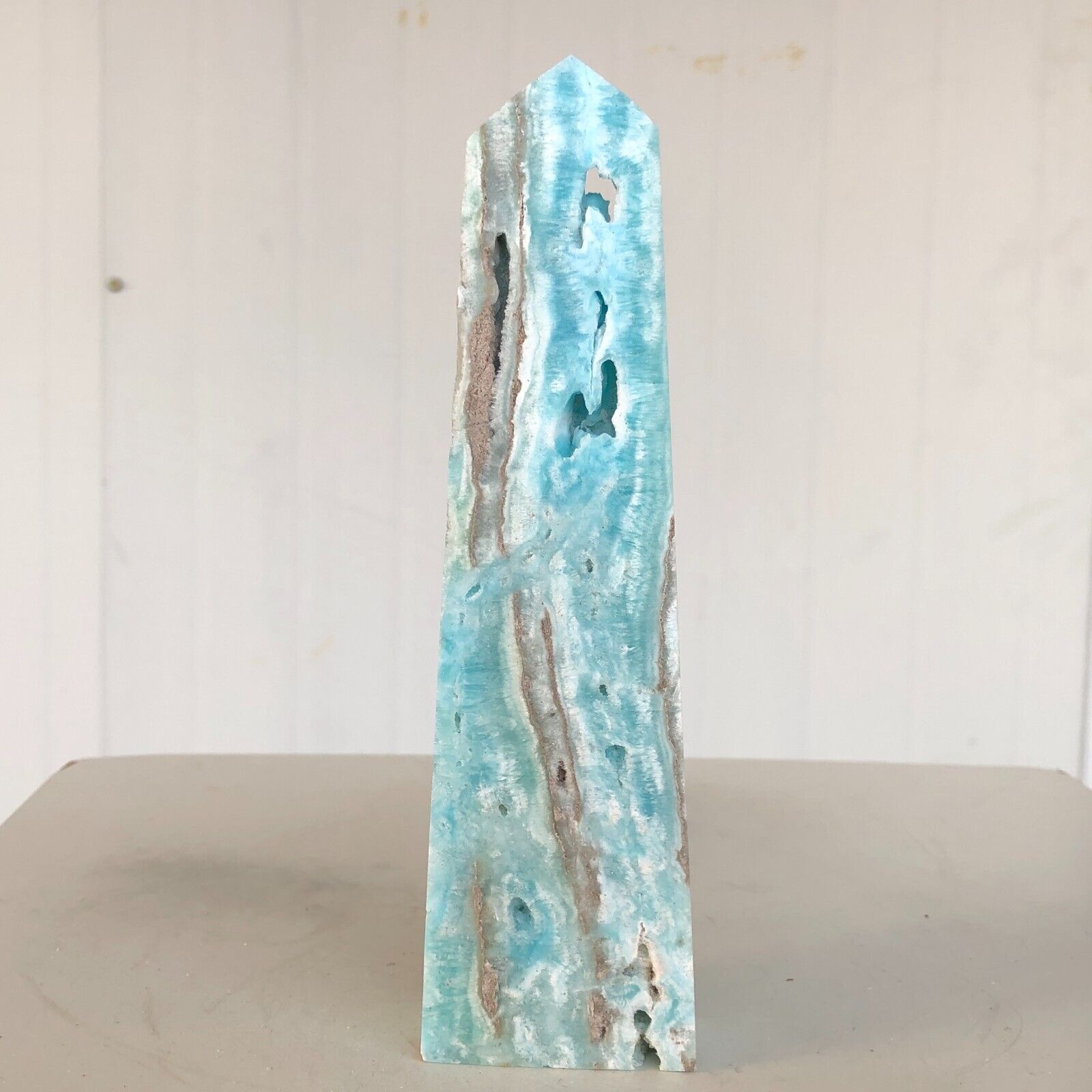 303g Natural hemimorphite Quartz crystal obelisk wand Point Reiki Healing P203