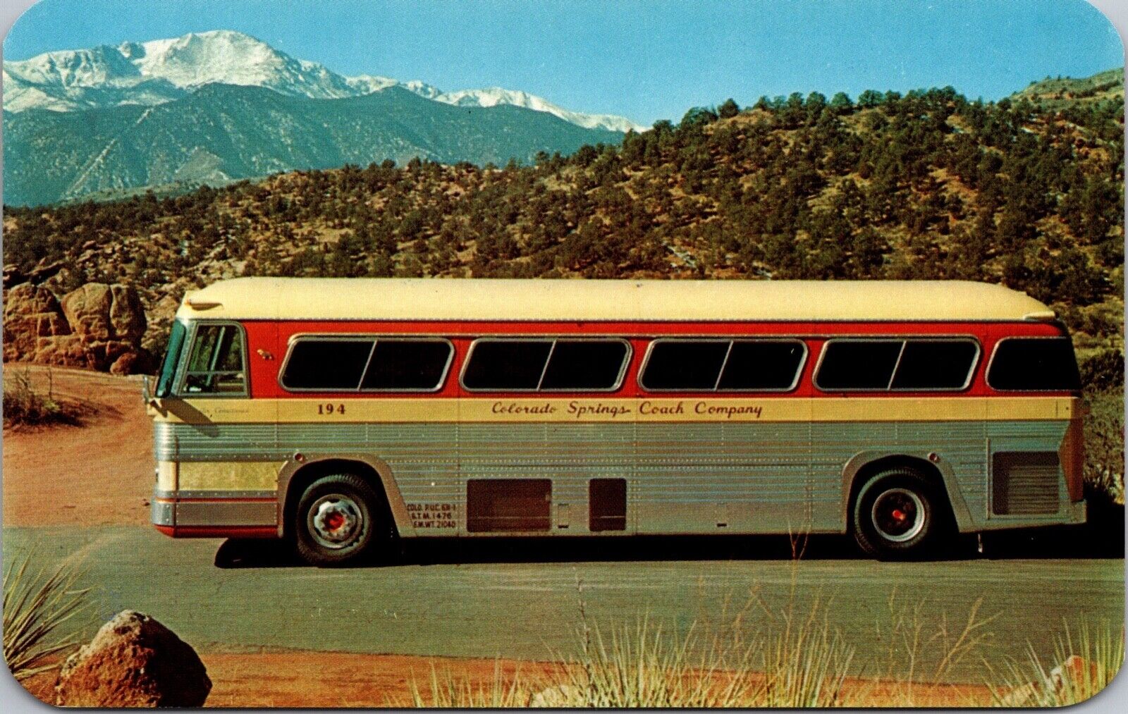 Postcard Colorado Springs Coach Co. Charter Bus, Colorado~4084