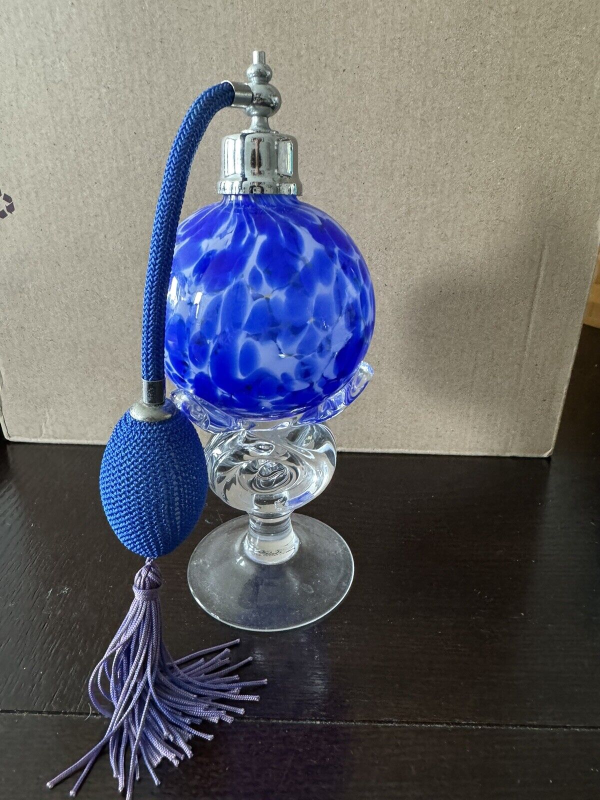 Vintage Royal Limited Crystal Atomizer Perfume Bottle Blue & White Swirl 7 In”