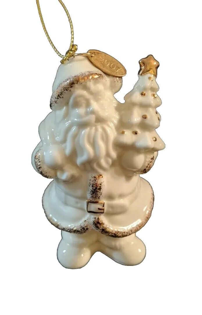Christmas ornament St Nicholas Square porcelain Santa Claus w/box cream goldtrim