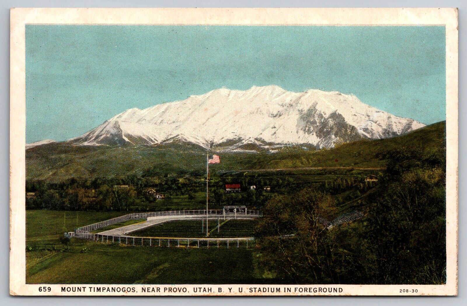 Mt Timpanogos near Provo. BYU Stadium Utah Postcard
