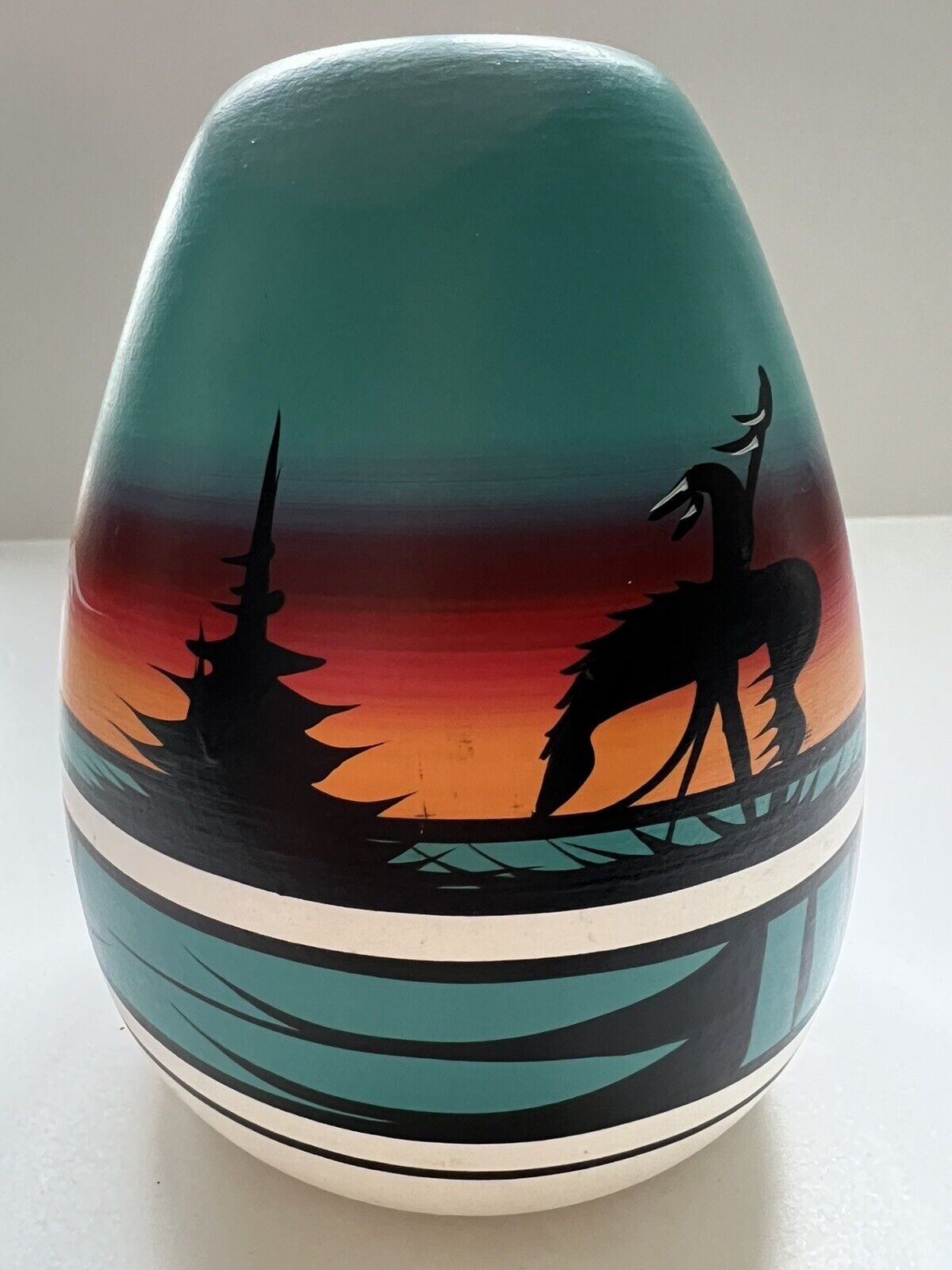 Southwestern Native American Pottery Vase TEAL/turquois Signed by the Artist