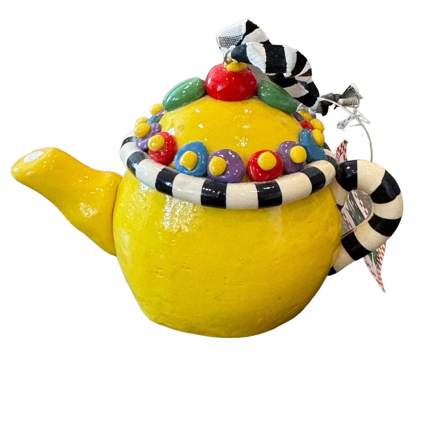 Mary Engelbreit Teapot Ornament Yellow & Multicolor Stamped ME