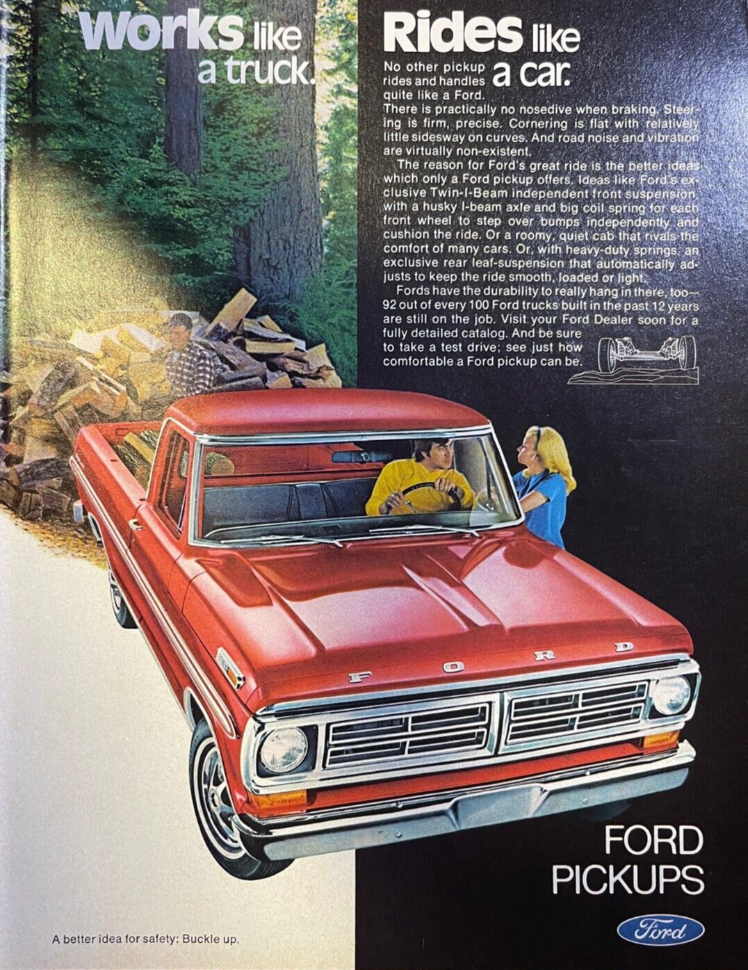 1972 Vintage Magazine Advertisement Ford Pickups Rides Like A Car