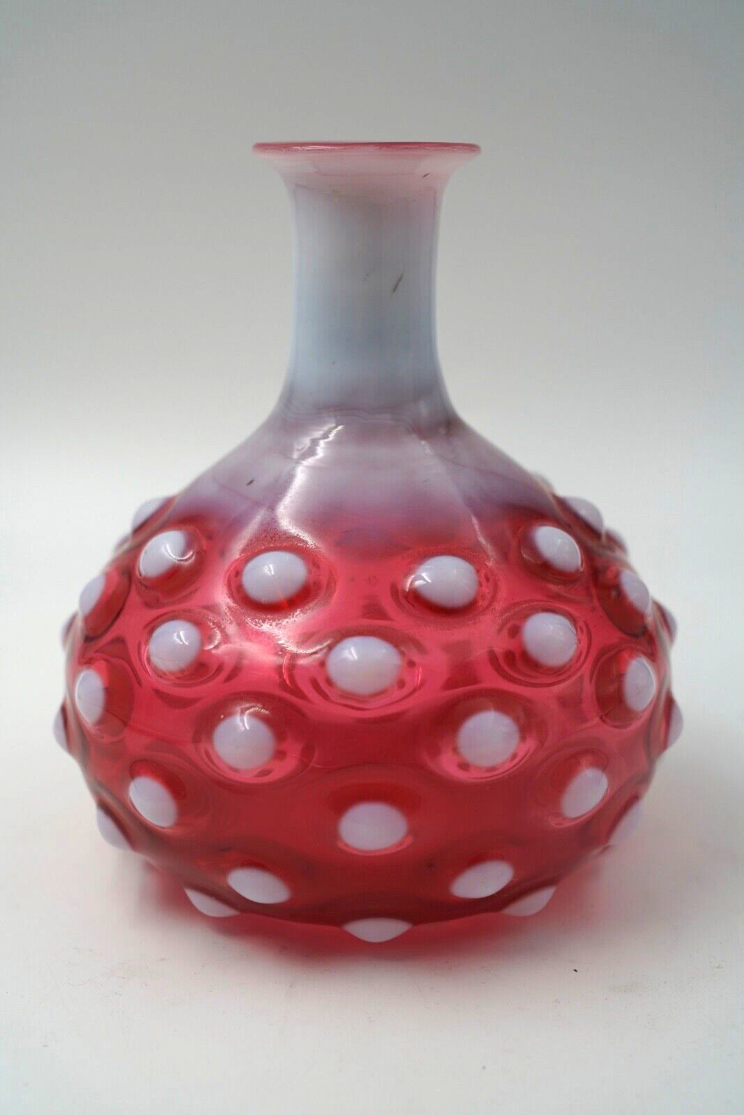 Antique Cranberry Hobnail Blown Glass Decanter Water Bottle w/ Pontil