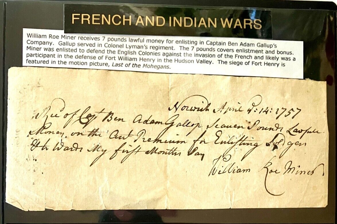 French and Indian Wars Enlistment Document 1757 Fort William Henry